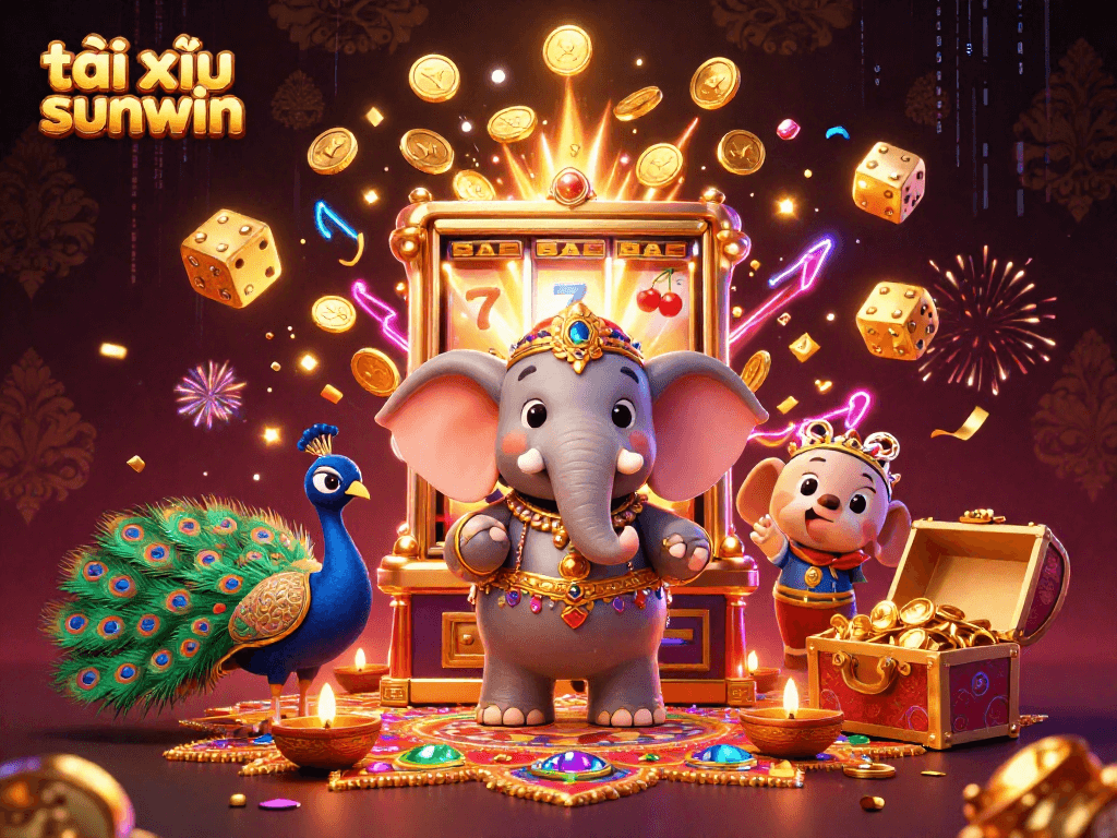Experience the excitement of tài xỉu sunwin with vibrant illustrated scenes of gaming spectacle.