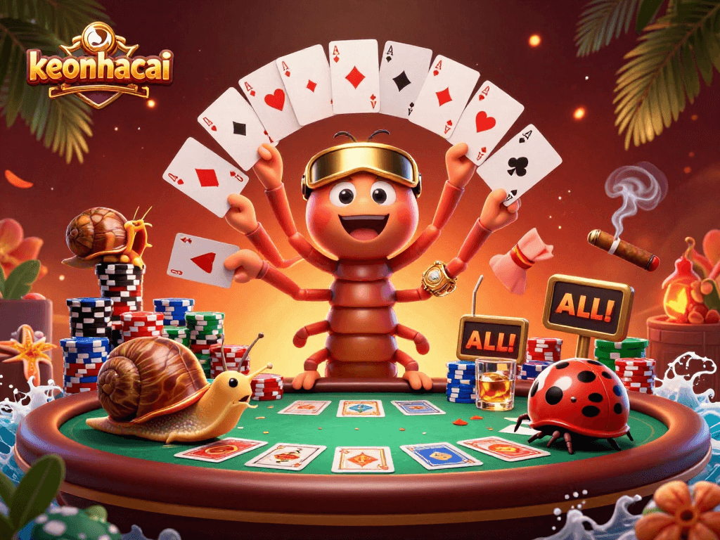 Experience thrilling gameplay with keonhacai's vibrant poker scene featuring lively characters and rich details.