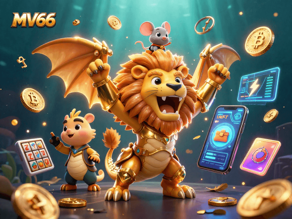 Engage with MV66's vibrant casino games featuring a roaring chimera and lavish 3D elements.