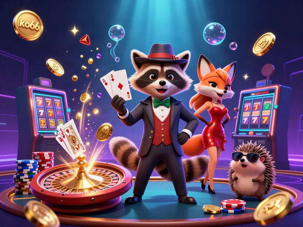 Get ready to win at ko66 with vibrant colors and characters in an exciting casino scene.