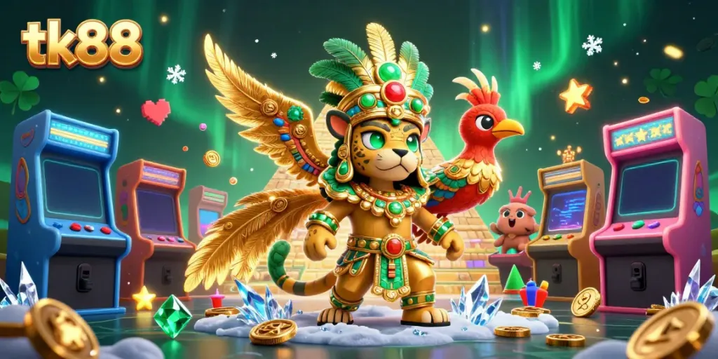 Experience thrilling tk88 gameplay with vibrant Mayan-inspired casino elements and dynamic visuals.