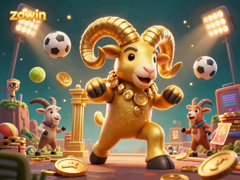 Experience the excitement of zowin with a golden ram charging through a vibrant casino scene.