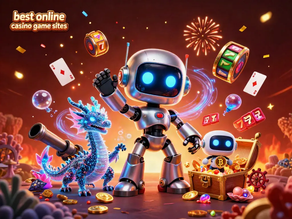 Experience the excitement of the best online casino game sites with vibrant 3D characters and casino elements.