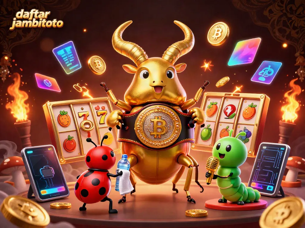 Join the action at daftar jambitoto with a golden stag beetle and vibrant casino elements.