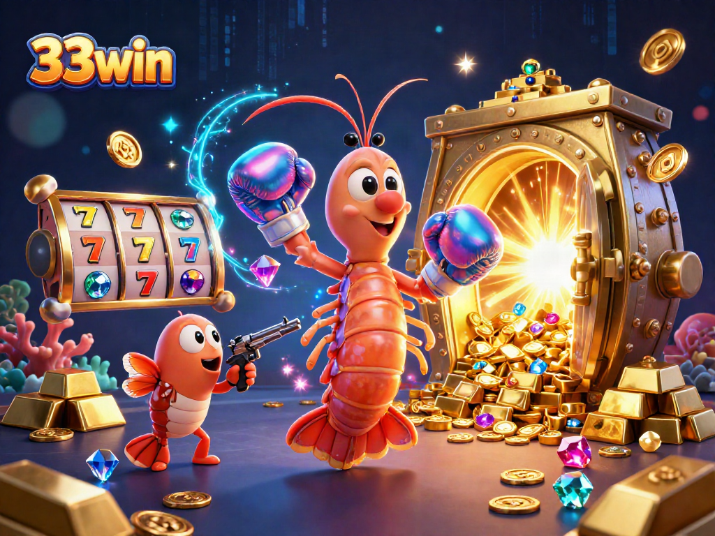 Engaging 33win scene showcasing vibrant slot reels and gambling excitement with oceanic characters.