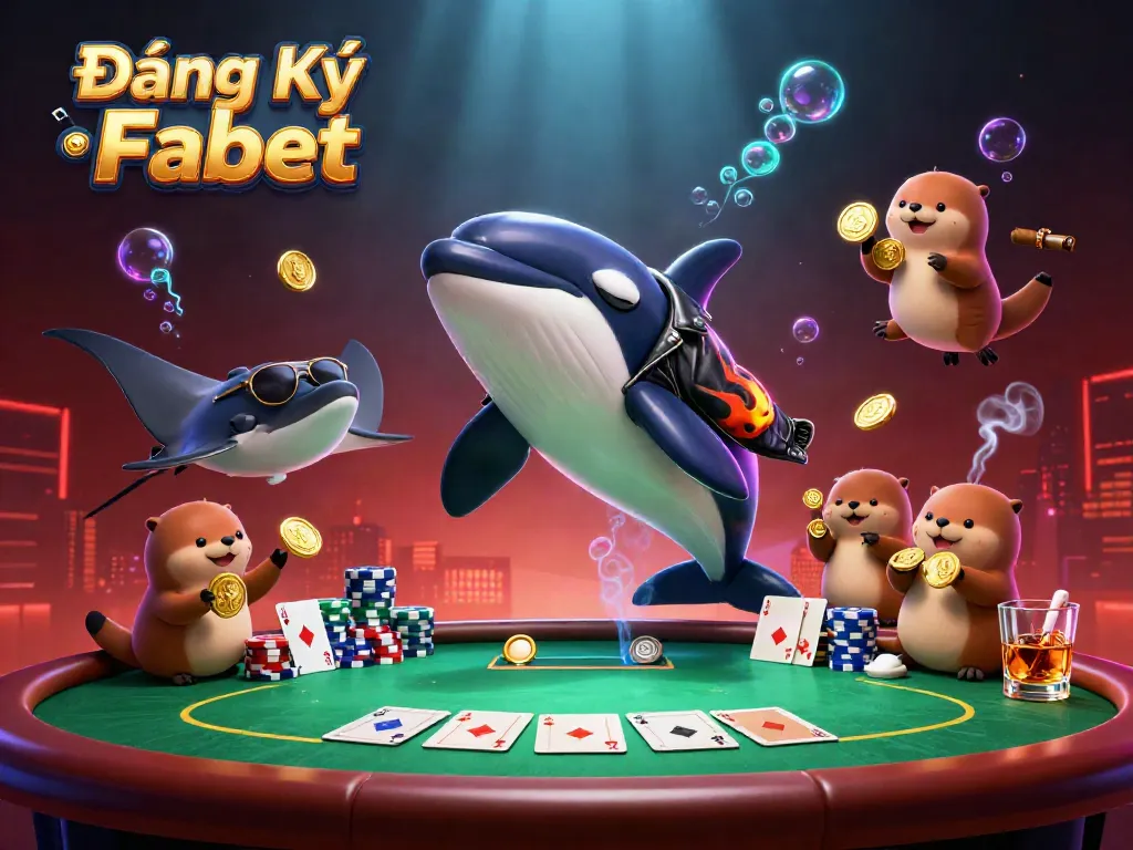 Engaging scene of Đăng Ký Fabet highlighting a dynamic casino atmosphere with animated characters.
