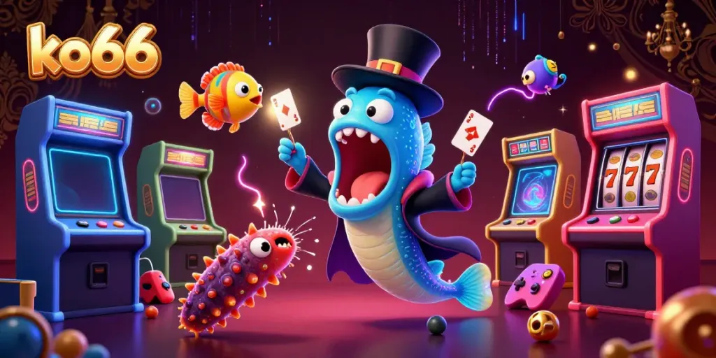 Experience the magic of ko66 with vibrant characters and dynamic gaming elements in a dazzling casino setting.