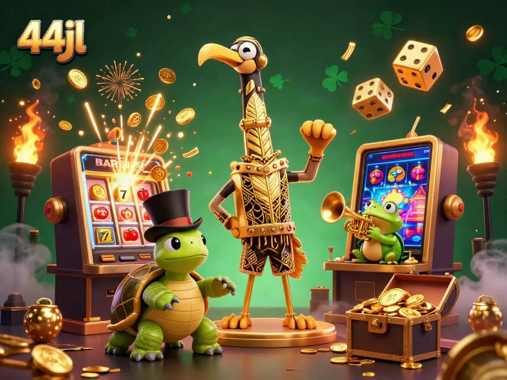 Experience the thrill of 44jl's online gaming with vibrant characters and dynamic casino elements.