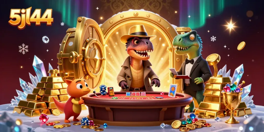 Uncover exciting betting strategies in a vibrant 3D scene featuring 5jl44 with animated velociraptor players.