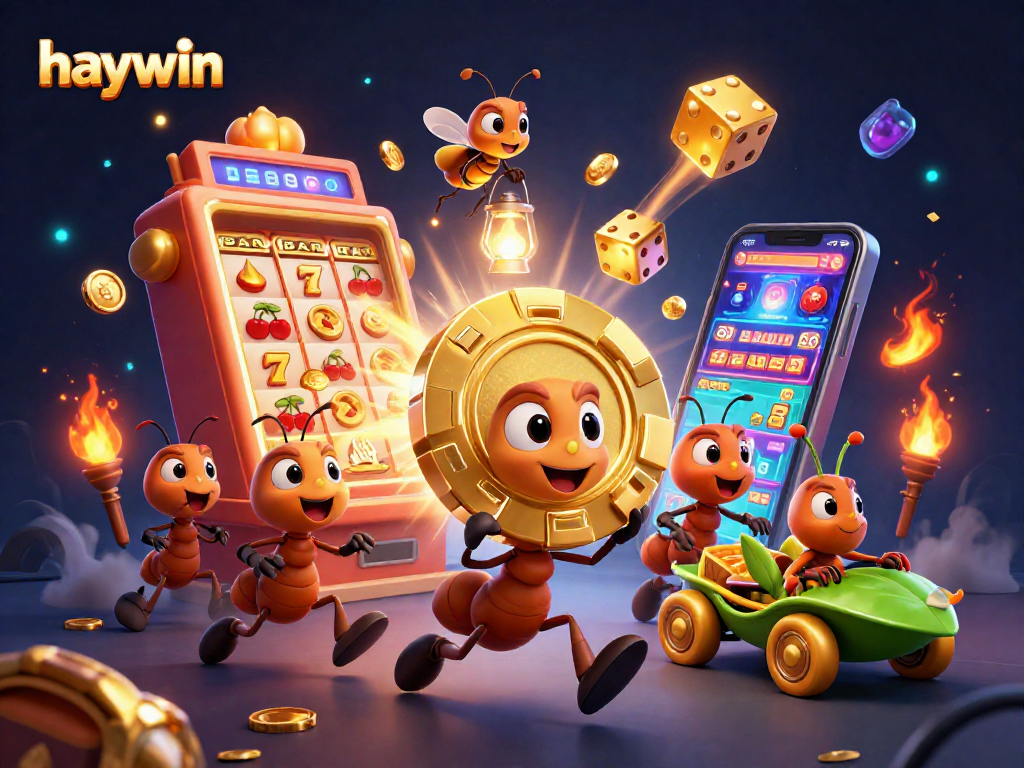 haywin captures the action of ants in an adventurous heist for a jackpot chip, full of gaming elements.
