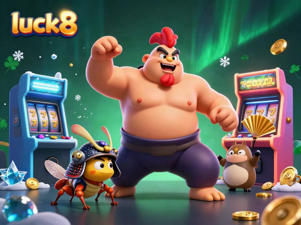 Luck8 features energetic characters in a casino scene with enriching visuals highlighting gaming elements.