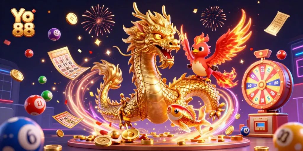 Experience thrilling gameplay at Yo 88 with our vibrant 3D illustration showcasing winning elements in a dynamic casino scene.