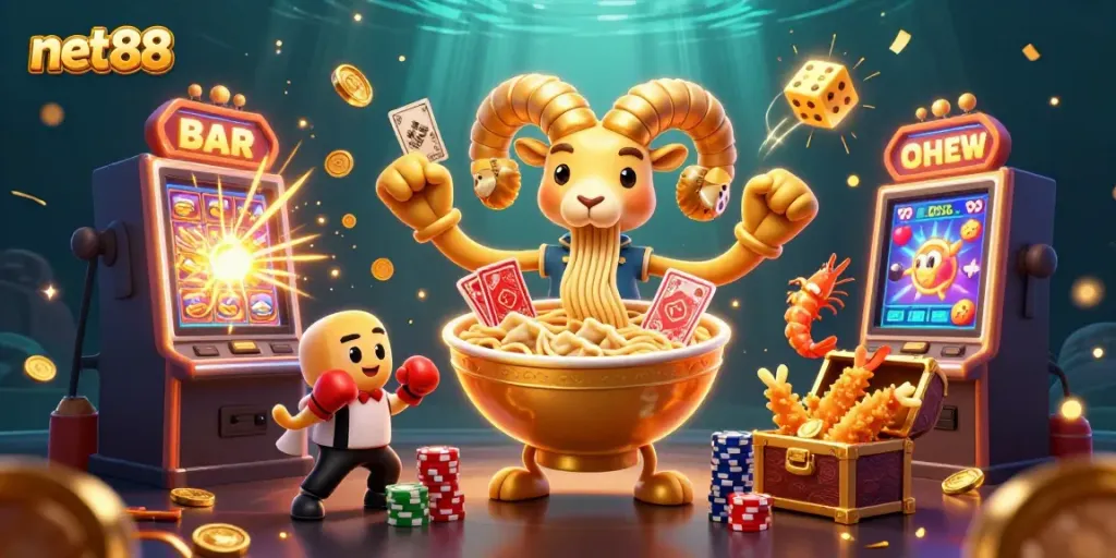 Experience thrilling gameplay at net88, featuring exciting characters and a dynamic casino scene.