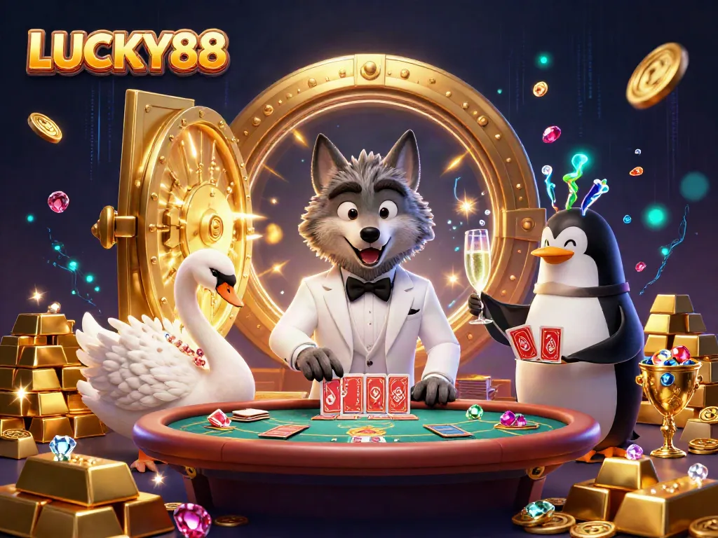 Engage in thrilling gameplay at LUCKY88 with captivating characters at a baccarat table.