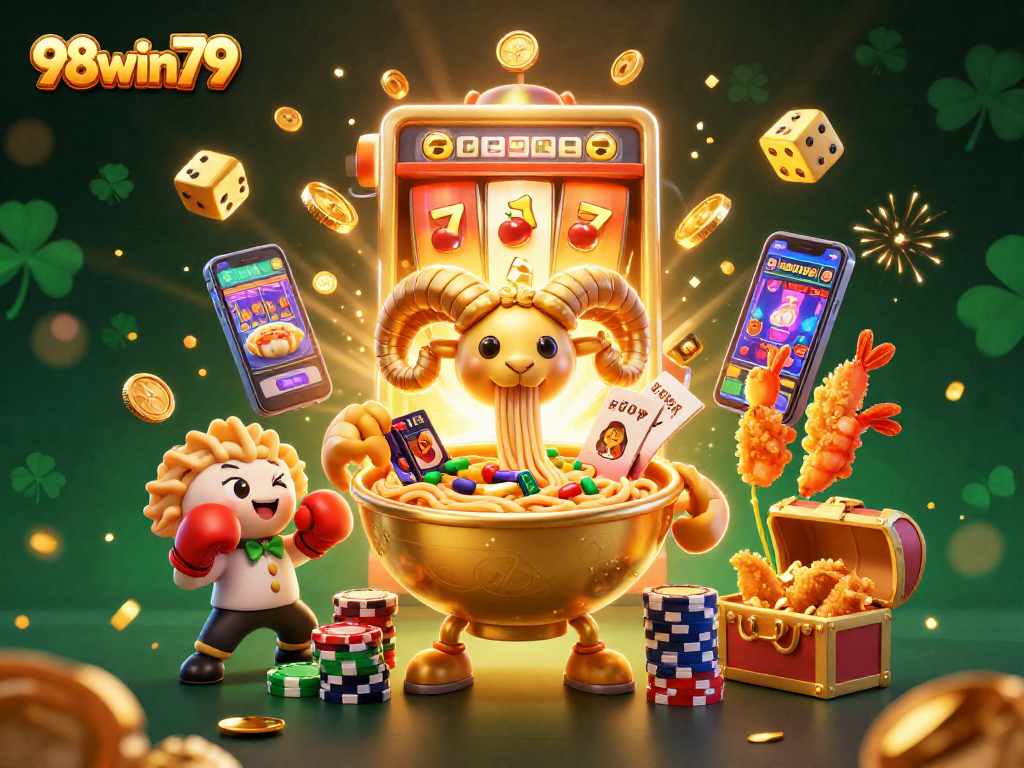 Engage in exhilarating gameplay at 98win79 with vibrant characters and jackpots bursting in a casino scene.