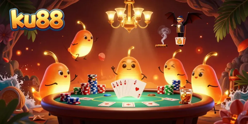 Experience thrilling action with ku88 in a vibrant 3D casino scene featuring glowworms and gaming elements.